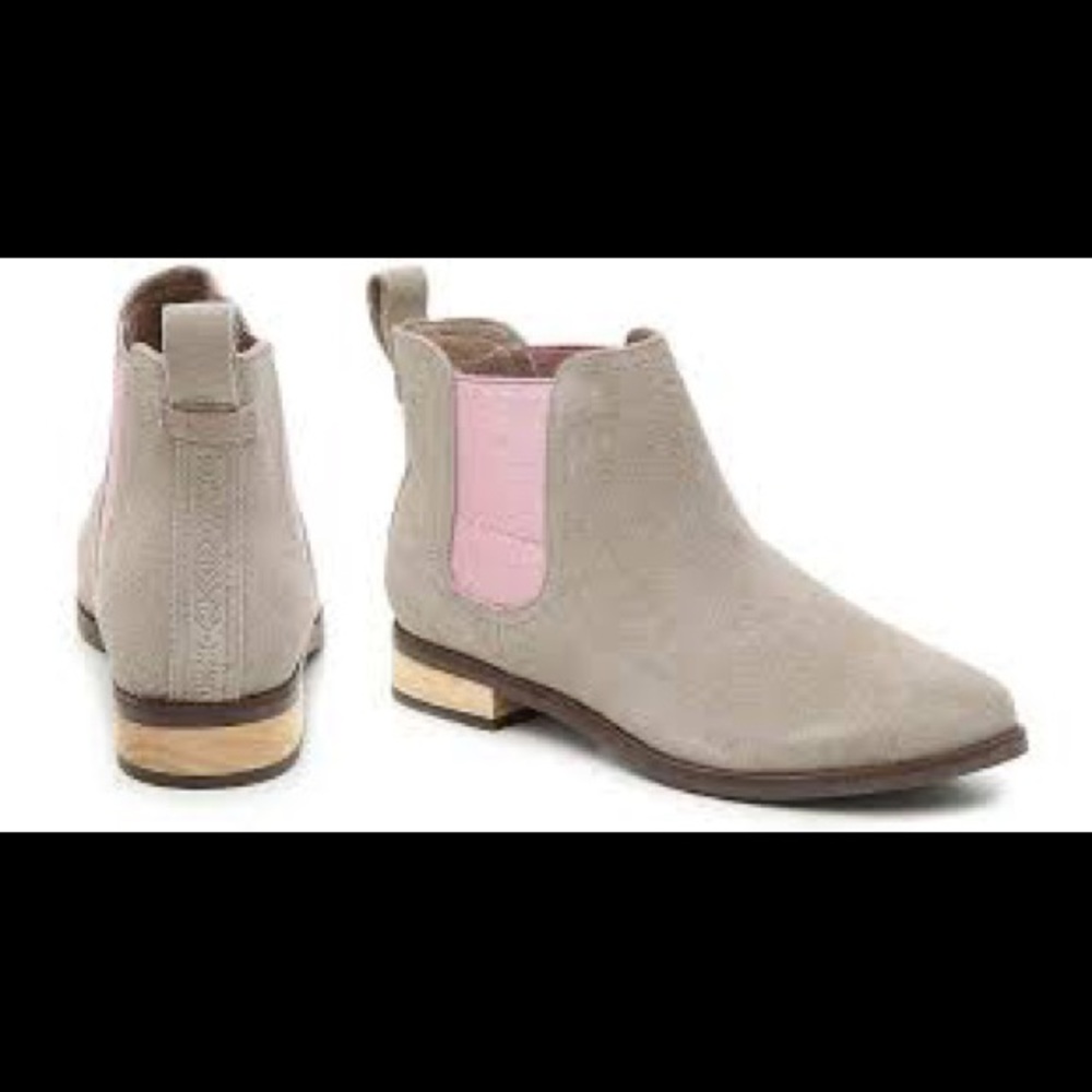 Toms Beige Suede Chelsea Booties with Pink Elastic Panels
